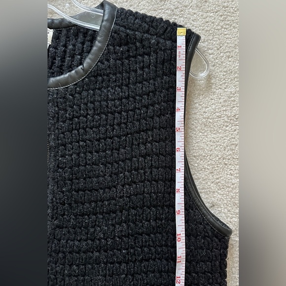 Club Monaco x M. Patmos 100% Merino Wool‎ Black Long Vest Leather Trim Pockets - Picture 12 of 13